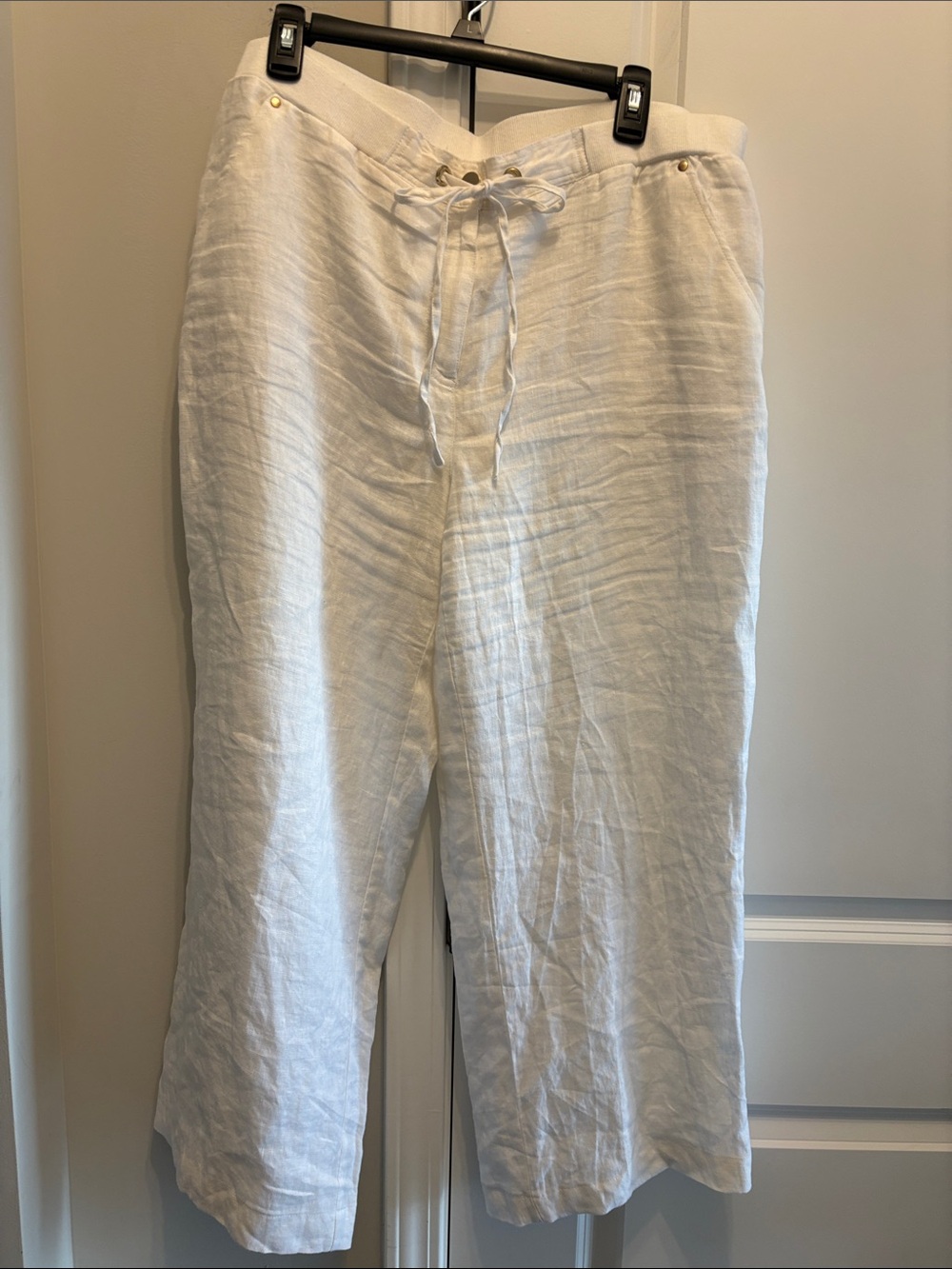 JM Collection White Wide-Leg Linen Pants